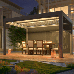 EROMMY 10x13 Electric Pergola with Motorized Roof and LED Light – Black
