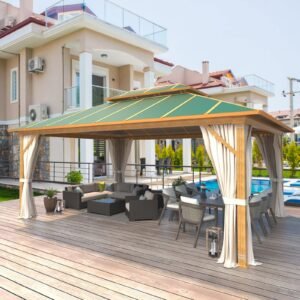 EROMMY 12X16 Gazebo with Wooden Grain Coated Aluminum Frame