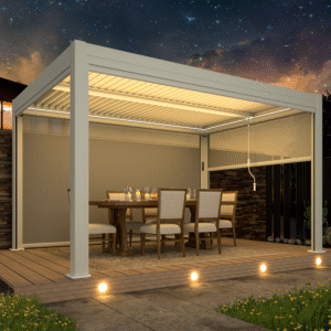 EROMMY 10x13 Pergola with Remote-Controlled Shade & LED Lights – White