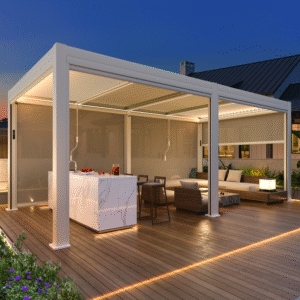 EROMMY 10x20 Electric Louvered Pergola with Screen – White