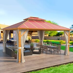 EROMMY 12X14 Aluminum Patio Gazebo with Double Roof
